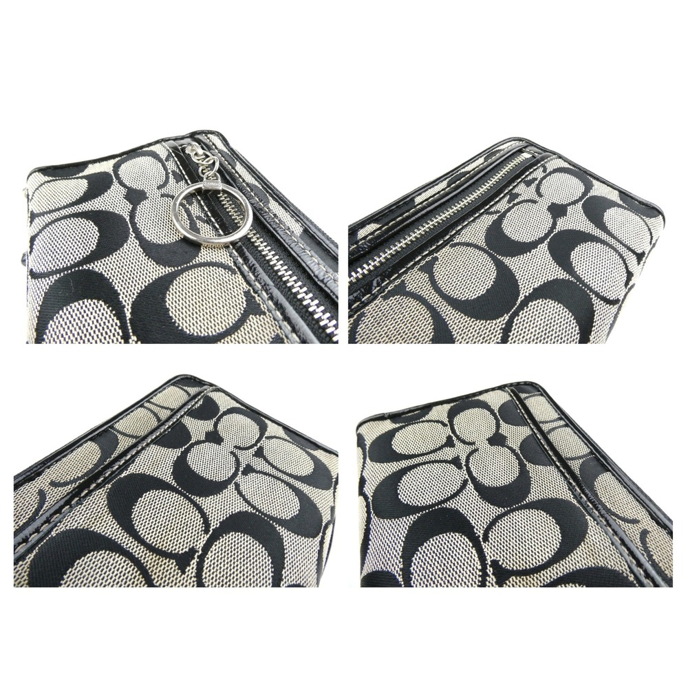 Coach Signature Black White Zip Around Wristlet - Picture 8 of 12